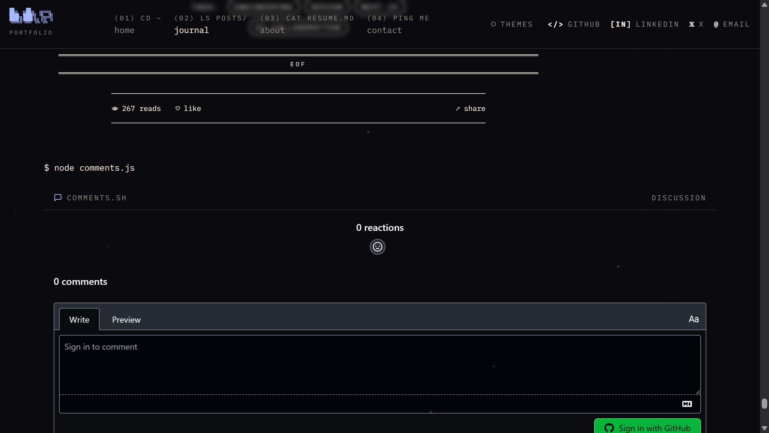 Giscus comments section — reactions, discussion, sign in with GitHub