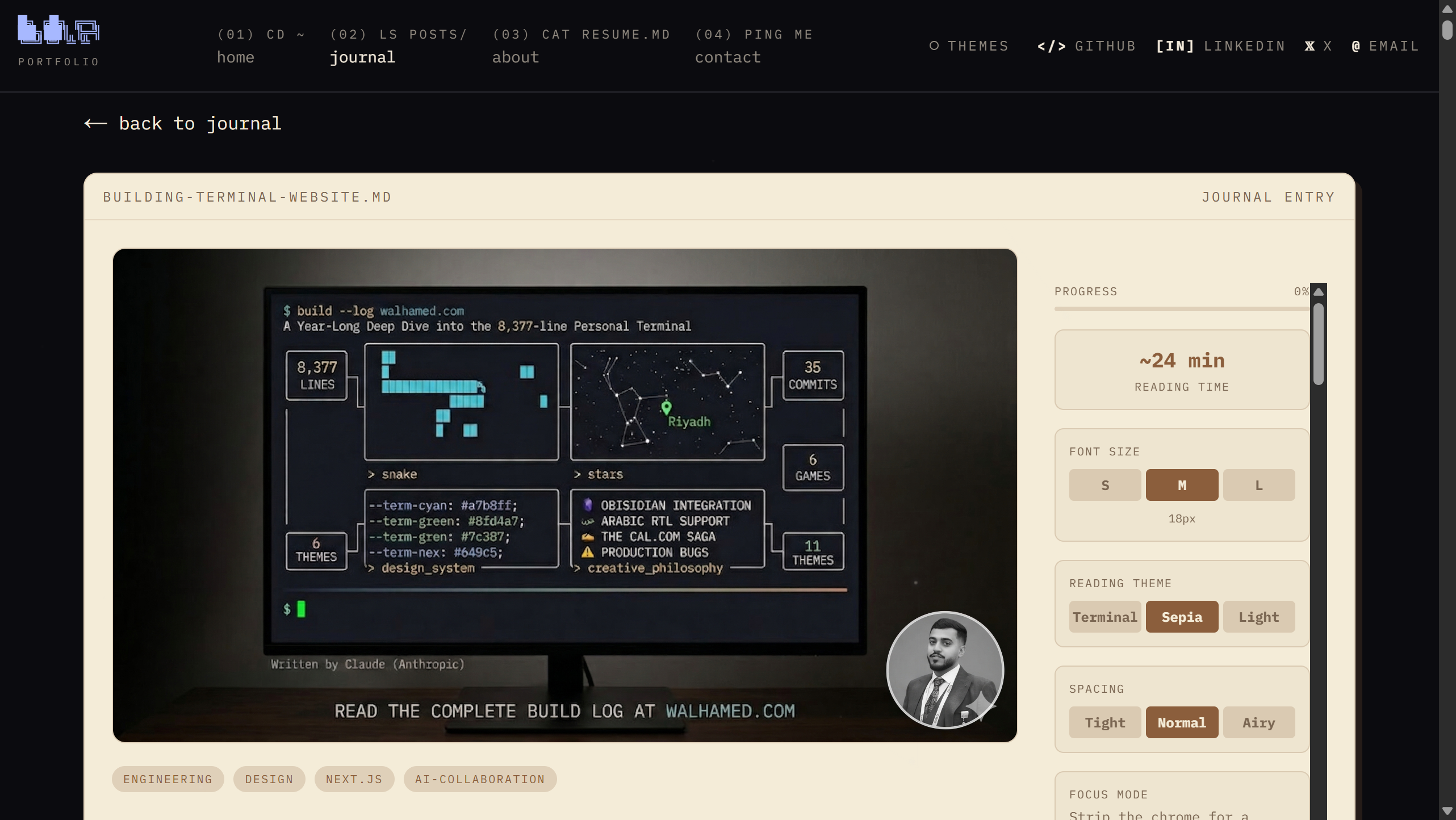 Sepia theme — warm, paper-like, easy on the eyes